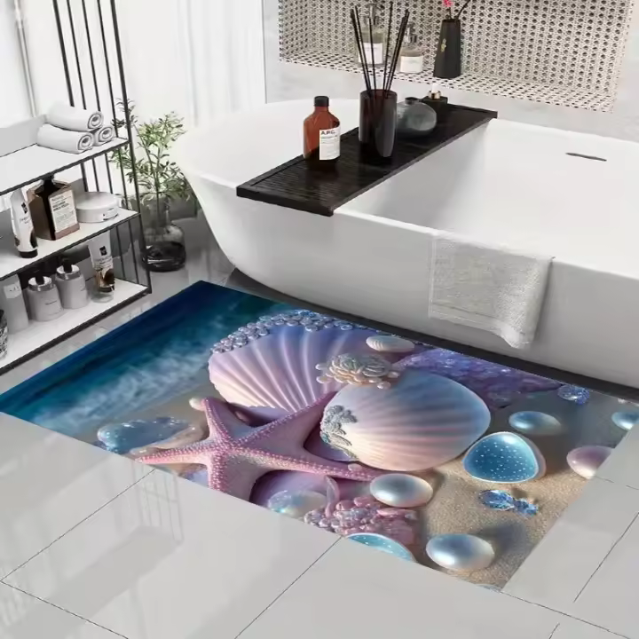 Alfombra de Baño Antideslizante Súper Absorbente con Estampado de Concha de Estrella - 1