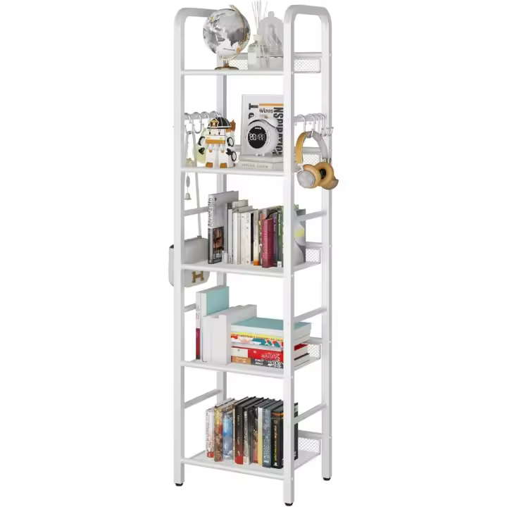 Estantería de 5 Niveles Minimalista Acero Metálico, 8 Piezas, Para Sala de Estar, Oficina, Baño - 1