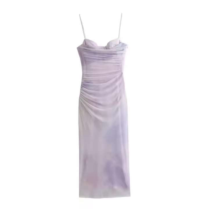 Vestido de malla de seda estampado plisado de moda para mujer estilo europeo americano - 1