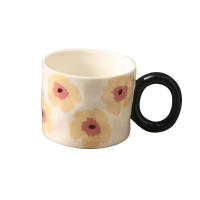 Taza de cerámica de flores de gran capacidad de 420 ml, taza de avena de leche de desayuno coreano, taza de café para el hogar - details 8
