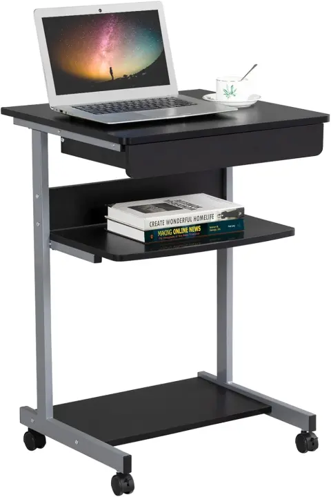 Mesa Ordenadora con Ruedas Pequeña Escritorio para Juegos con Estante para Teclado - 1