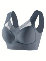 3pcs Sujetadores Deportivos Sin Costuras de Alto Soporte para Mujeres - Mezcla de Nylon y Spandex Ultra Elástica, Diseño de Cuello en V con Detalles de Encaje, Ideales para Correr y Yoga, Opciones en Negro/Gris/Beige - details 1