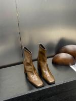 Tacón alto cabeza cuadrada botas delgadas botas cortas zapatos de mujer nuevo tacón grueso marrón con falda - details 11