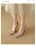 Zapatos de Novia de Otoño Tacones Altos de Champán para Mujer Suela Cuadrada de Cristal - details 15