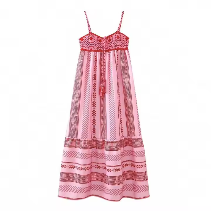 BUNO-vestido Midi bohemio para Mujer, vestido de vacaciones con encanto de empalme, vestido de tirantes Vintage de punto, Vestidos de Mujer para Mujer - 1