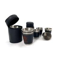 Villa para acampar al aire libre, juego de tazas VIE, suministros para picnic, copas de vino y cerveza de acero inoxidable, cuero PU, 30/70 ml, 4 piezas. - details 0