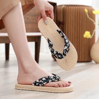 Novedad de verano, chanclas informales de paja de imitación para mujer, flores Han Chao, ropa de playa, zapatillas frescas - details 2