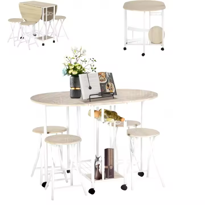 Mesa de Comedor Plegable con 4 Sillas Espacio de Almacenamiento Incluido - 1