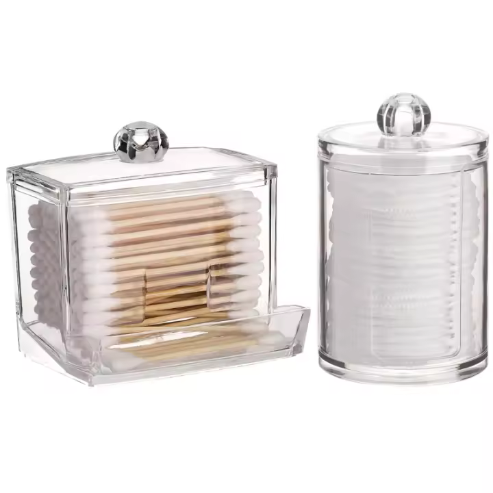 Juego de Organizadores para Baño Porta-Almohadillas, Caja de Almacenamiento con Tapa de Plástico Transparente Set de Muebles para Sala de Estar - 1