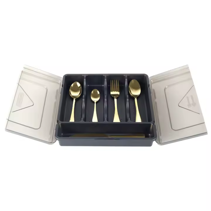 Organizador de Cuchillería Portátil Caja de Almacenamiento con Tapa Transparente a Prueba de Polvo y Residuos Estilo Clásico Medidas 31x30.5x5cm - 1