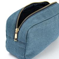 Bolsa de cosméticos de tela vaquera azul de 4 tamaños con cremallera, bolsa de almacenamiento de viaje Vintage, organizador de papelería, bolsa de maquillaje de Color sólido para mujer - details 6