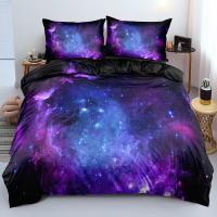 Juego de cama azul oscuro de galaxia de lujo, edredón, funda de edredón, estrellas brillantes, cielo estrellado - details 9