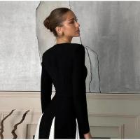 Vestidos largos elegantes de retazos en blanco y negro, vestido ajustado de manga larga con cuello redondo a la moda para mujer, batas de fiesta de noche para mujer - details 14