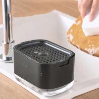 Dispensador de platos 2 en 1, contenedor ABS+PC bomba de líquido, dispensador de jabón transparente de 300ml con soporte para esponja - details 2