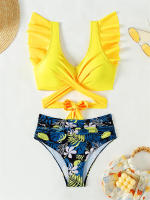 Bikini de cintura alta para mujer, traje de baño con volantes y cordones, conjunto de Bikini Sexy con Tanga, ropa de playa de verano - details 8