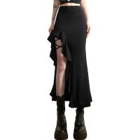 2025 falda informal para ir al trabajo para mujer, falda dividida de punto suave, transpirable, sencilla, cruzada negra, combina con todo, para ir al trabajo, novedad de verano - details 1