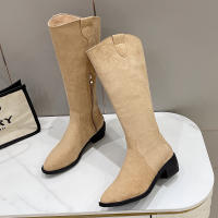 Botas largas de gamuza retro con tacón grueso, zapatos de mujer 2025, nuevas botas de mujer de tubo medio delgado para otoño e invierno - details 1