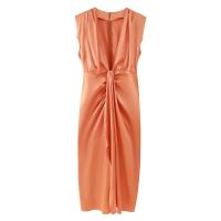 BUNO-2025 Vestido midi sin mangas plisado con cuello en V de satén elegante para mujer. - details 11
