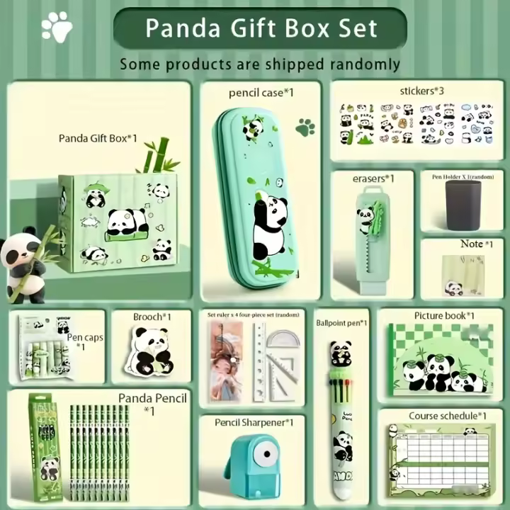 Juego de Papelería Panda de Alta Calidad Lápices, Bolígrafo, Cuaderno, Regla y Borrador para Escuela y Oficina - 1