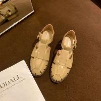 Tela Goma Hebilla Correa Tacones con pezuña Sandalias bajas Mujer Cuero Diapositivas de tacón bajo Ho - details 4