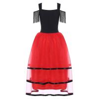 Vestido español mujer, vestidos baile Flamenco, mangas frías, vestido largo tul con bloques Color para bailar, disfraz fiesta - details 7