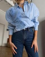 Tops femeninos abotonados con estilo coreano, camisa de manga larga para primavera y otoño, blusa de flores tridimensional - details 5