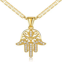 Ewensoo Collar de cadena plano Mariner/Marina 060 de 3 mm chapado en oro de 18 quilates con colgante de mano de Hamsa - details 5
