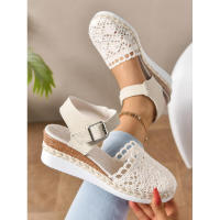 Sandalias de Mujer Talla Grande Nuevo Estilo Exterior Yute Encaje Casual Una Tira Punta Cerrada Suela Gruesa Plataforma - details 12