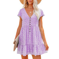 Vestido de ocio para mujer con diseño de botones estampados de flores, adecuado para mujeres y niñas adolescentes - details 6