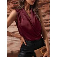 Blusa de satén sin mangas para primavera y verano para mujer, camiseta sin mangas fruncida, nueva camisa Sexy - details 10