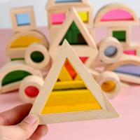 Juguete de madera Montessori para niños, juego de bloques acrílicos apilables de arcoíris, aprendizaje colorido - details 3