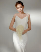 Ramo de novia hecho a mano, flor de boda, perlas completas, marfil y blanco, 100% - details 8