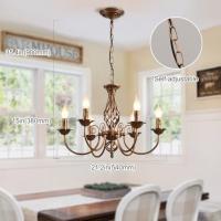 Lámpara en estilo tradicional de casa de campo, candelabro de hierro forjado ajustable en altura vintage de bronce, 6 luces, lámpara colgante de granja para salón, cocina, comedor - details 4