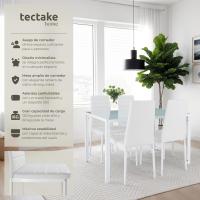 conjunto mesa y sillas de comedor, mesa con tablero de cristal de seguridad y 4 sillas de cocina tapizadas en cuero sintético, estructura de acero, sillas de comedor, conjunto de muebles de cocina - Blanco - details 1