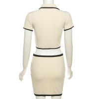 BUNO-Conjunto de 2 piezas de suéter de punto para mujer, cárdigan de manga corta recortada con solapa y minifalda, prendas de punto para mujer, trajes de Falda corta - details 7