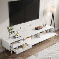 Mueble de TV elegante, tablero bajo. Con cajones y puertas, muebles de salón. Diseño moderno. Manijas y patas doradas. - details 0