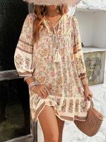 Vestido Corto Chic con Estampado Bohemio Cuello en V, Ajuste Suelto, Viscosa para Mujeres - details 13