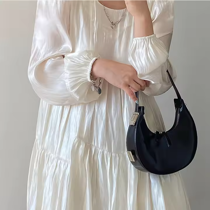 Nicho axilas bolsa de las mujeres nueva media luna bolso de color sólido textura versátil bolso de hombro de moda - 1