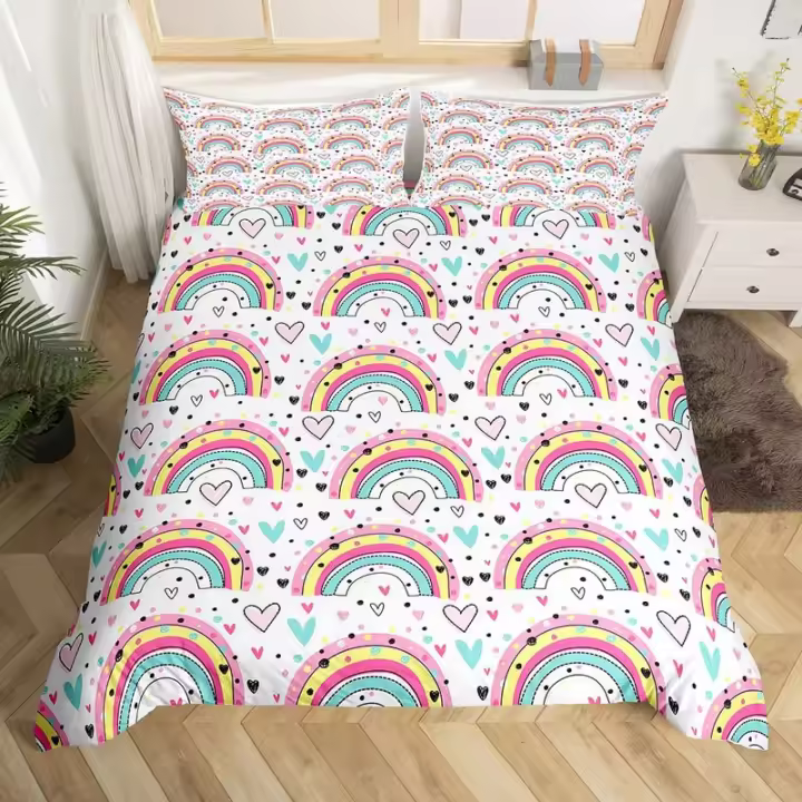 Cubierta de Edredón de Corazón de Amor en Arco iris 3PCS Material de Poliéster - 1