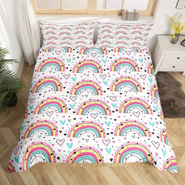 Cubierta de Edredón de Corazón de Amor en Arco iris 3PCS Material de Poliéster - 1