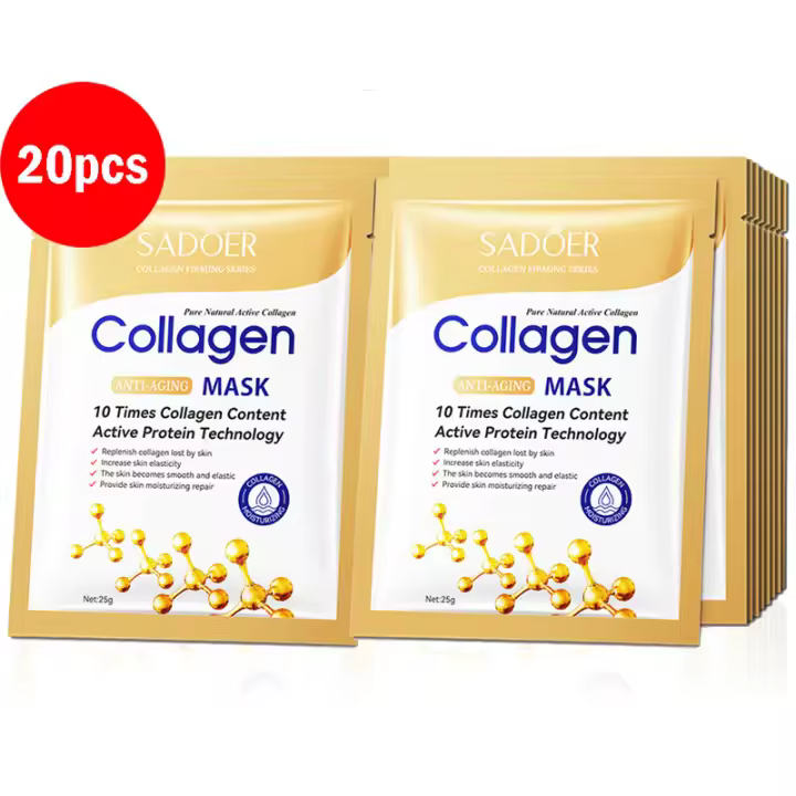 Mascarilla Facial de Colágeno SADOER Hidratante Firmante Iluminador 5/10/15/20pcs - 1