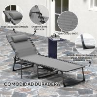 Plegable Tumbona Jardín Exterior con Respaldo Ajustable Reposacabezas Bolsillo Lateral Bandeja y Estructura de Acero Carga 120 kg para Terraza Piscina Playa 190x60x31 cm Crema - details 12