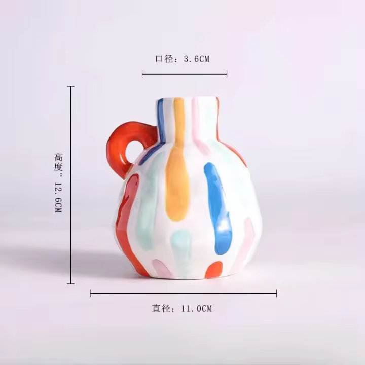 Ración de jarrón de cerámica pintada, jarrón de rayas verticales, macetero wer, escritorio de restaurante, accesorios para el hogar, 1 ud. - 1