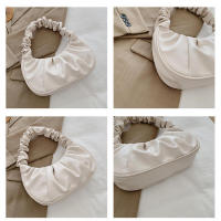 Bolso nube plisado de color sólido, simple para mujer, bolso de hombro dulce - details 9