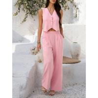 2025 primavera y verano, ocio europeo y americano, estilo de vacaciones, chaleco de color sólido, conjunto de pantalones de pierna ancha - details 3