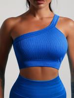 Sujetador Deportivo Para Correr De Un Hombro, Color Sólido De Secado Rápido Acanalado Transpirable, Entrenamiento De Yoga y Fitness - details 15