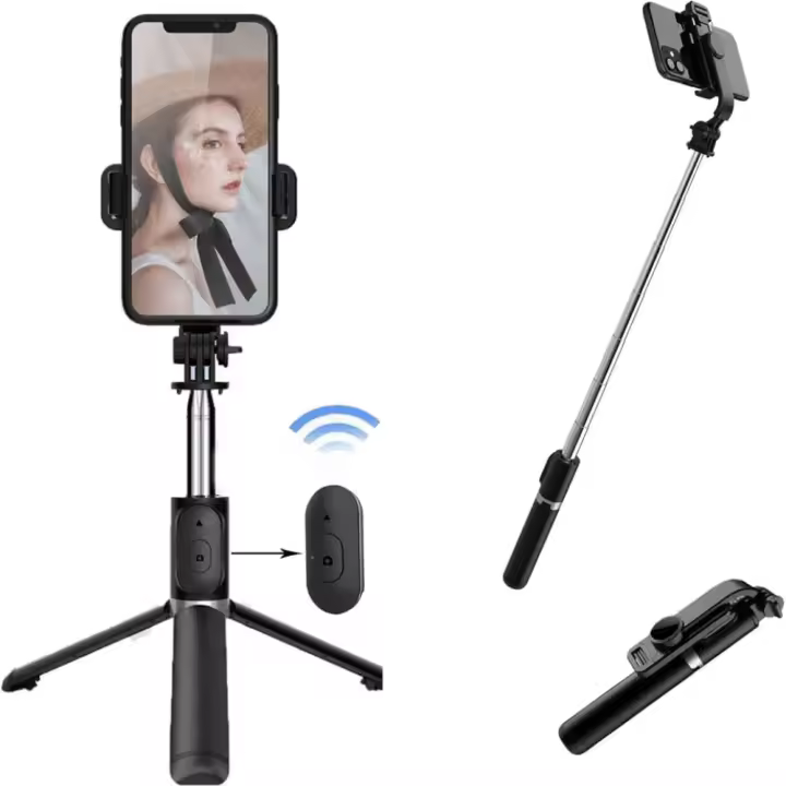 TRÍPODE PARA SELFIE Stick, Trípode Portátil de Acero Inoxidable 3 en 1 Ampliable para Teléfono Móvil con Control Remoto Inalámbrico Desmontable y Soporte para Selfie Stick, Ligero y Compatible con Teléfonos Móviles - 1