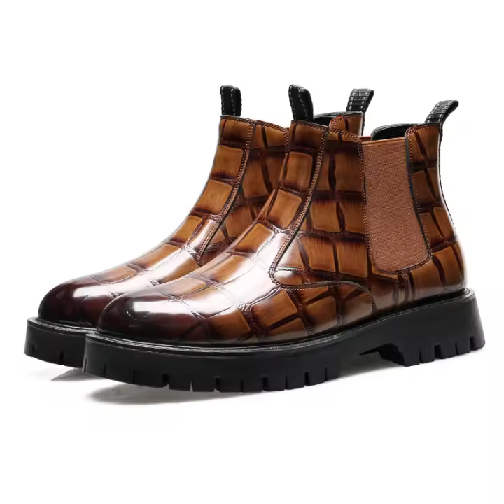 Suela de goma informal cabeza redonda parte superior baja tacón cuadrado banda elástica estilo británico talla zapatos de hombre - 1