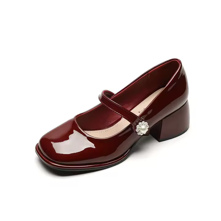 Zapatos Mary Jane de suela gruesa para mujer, zapatos franceses retro de cuero con una tira, zapatos de tacón grueso para mujer - 1