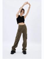 Pantalones Cargo Vintage de los años 90 para mujer, pantalón de cintura alta, a la moda, color verde militar, monos de otoño, Vaqueros rectos holgados, Fairycore de gran tamaño - details 6